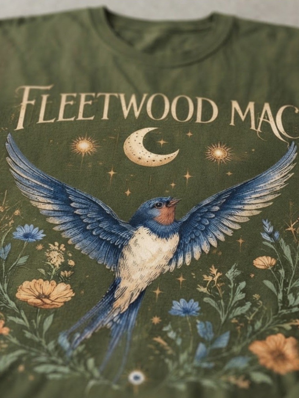 Gildan Olive Green Fleetwood Mac Bird Graphic Tee - Picture 2 of 3